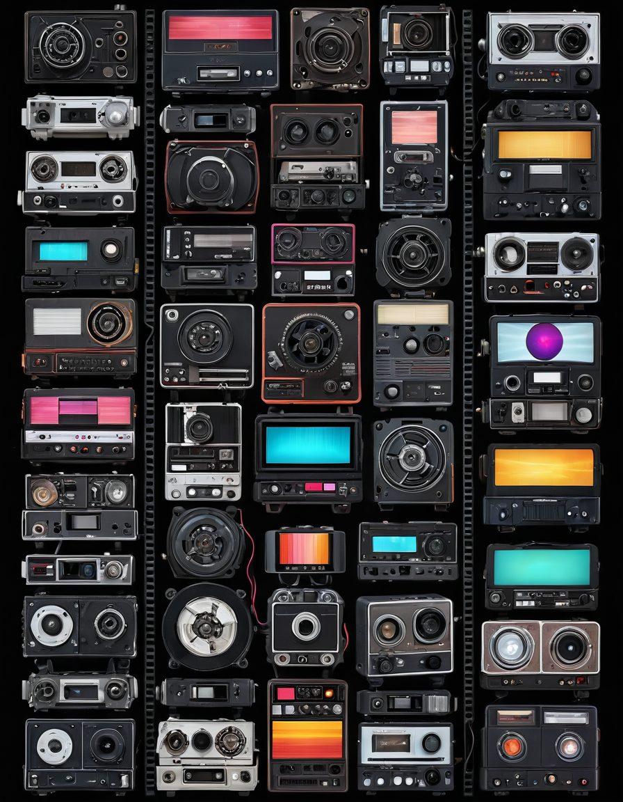 A captivating montage showcasing the evolution of adult media, featuring a vintage X-rated film projector, a 1980s VHS tape, and a modern streaming interface on a digital device. Include subtle symbols of technological progress like film reels transforming into pixels, and a timeline backdrop that elegantly weaves through time. The scene should celebrate diversity and inclusivity in adult media. vibrant colors. modern illustration style. high detail.